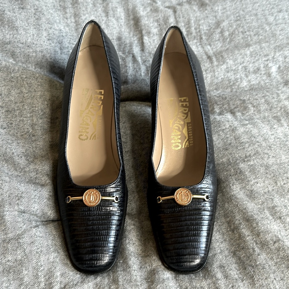 Authentic Vintage Salvatore Ferragamo Black Lizard Leather Loafers SZ 6.5